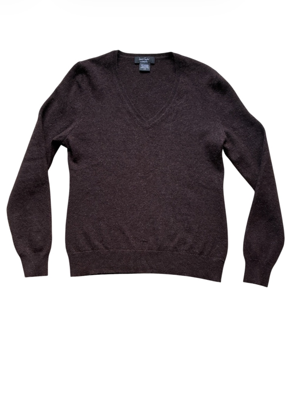 Lord & Taylor Women's Dark Brown 100% Cashmere V-Neck Sweater Size Large